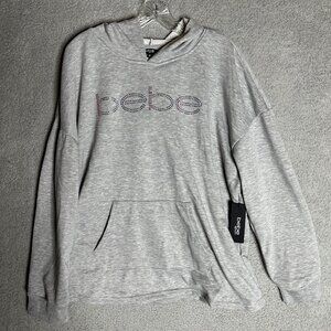 Bebe Sport Women’s 2X Hoodie Sweatshirt Heather Gray Rhinestone Logo Athleisure
